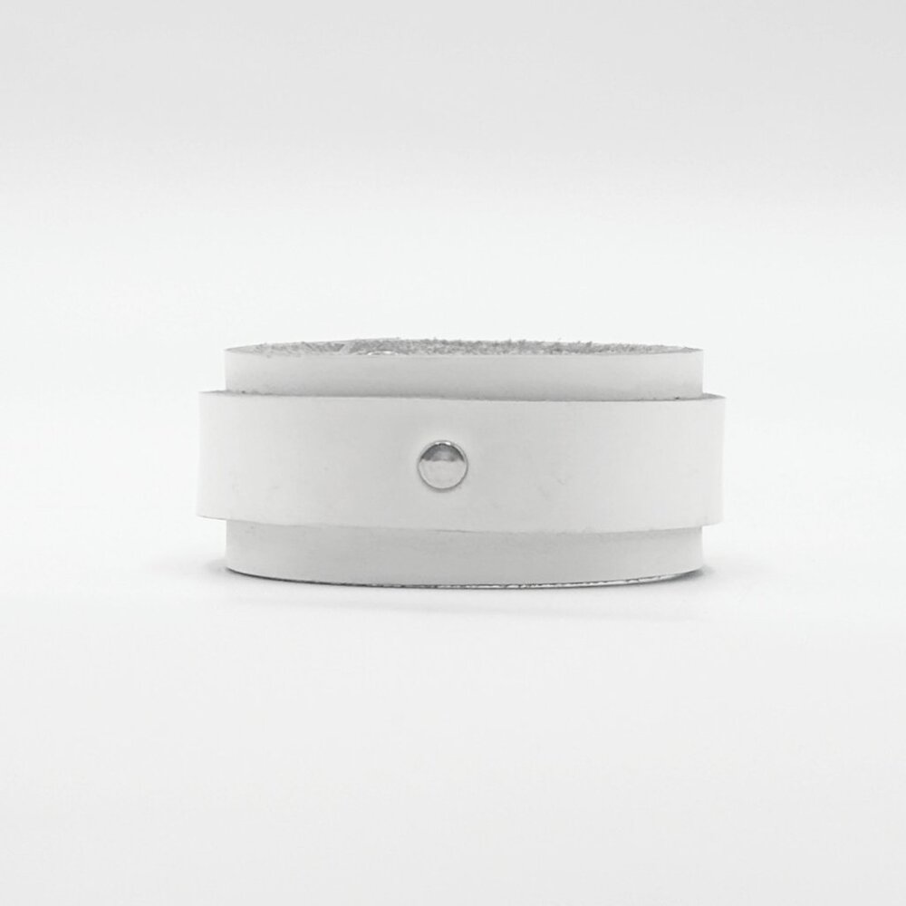 White Leather Double Layer Punk Rock Wristband by Nemesis Leather-New Deadstock
